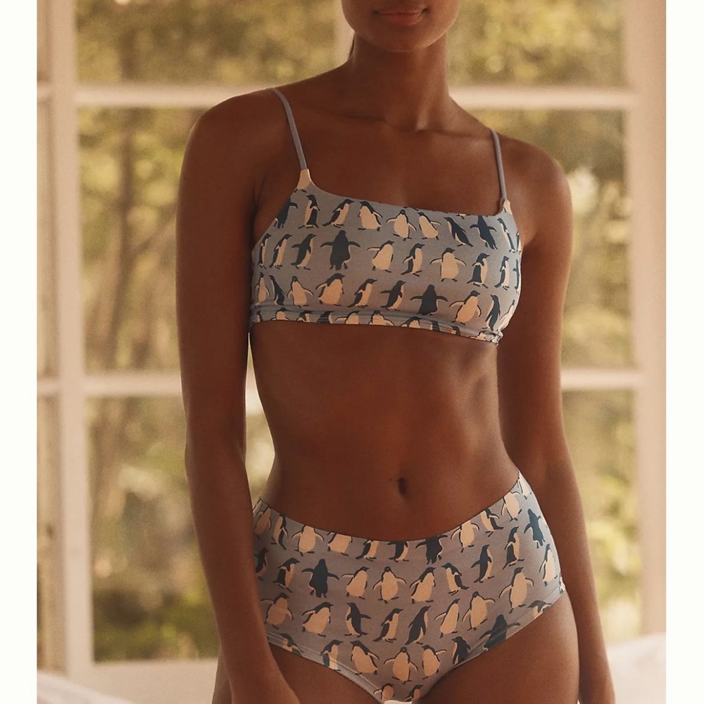 Anthropologie Lyrebird Square Neck Penguin Print Bra